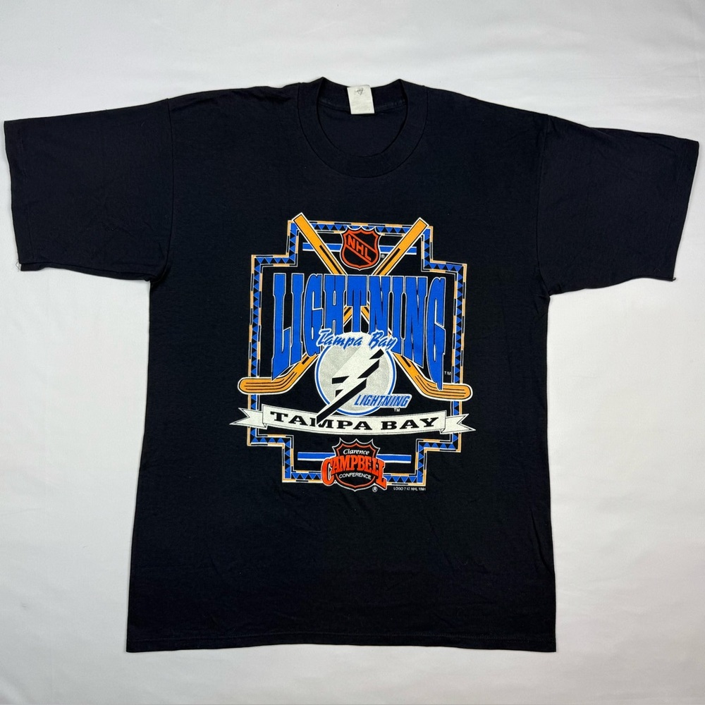 Vtg Tampa Bay Lightning T-Shirt XL 90s Logo 7 Clarence Campbell Conference B1